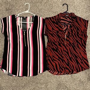 Express Black and Pink Striped Blouse & Red Zebra Print Blouse